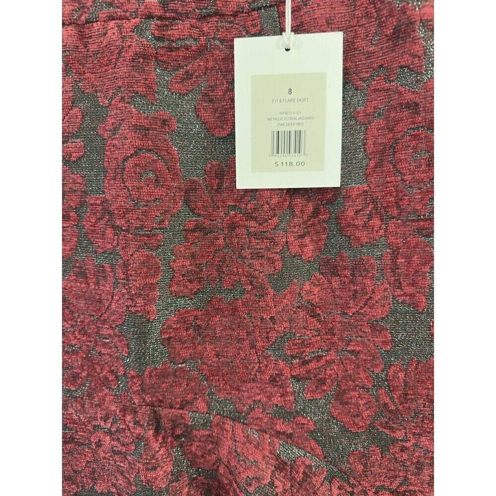 Rachel Parcell Jacquard Floral High Low Ruffle Hem Skirt Burgundy Gray Sz 8 - Picture 10 of 10
